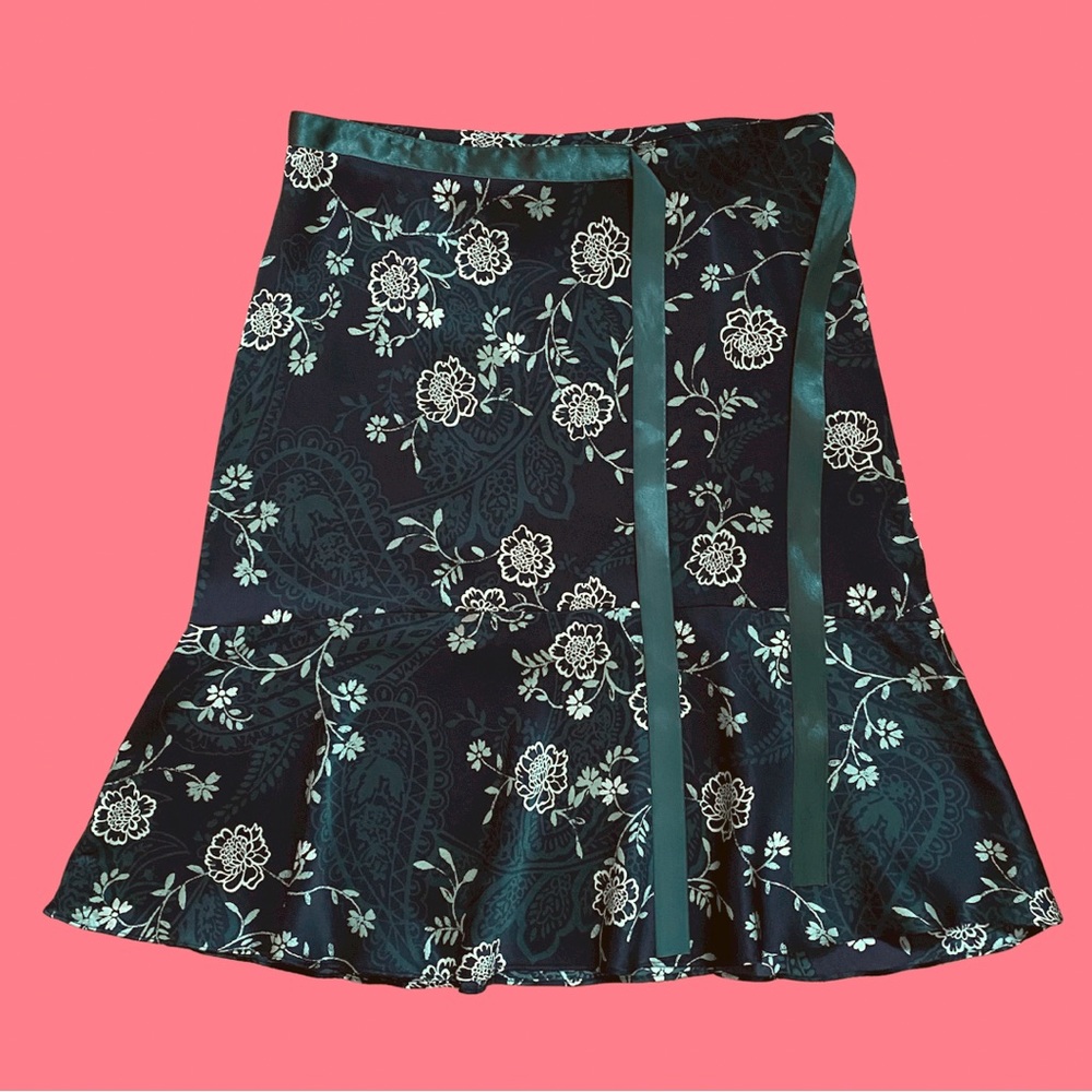 Vintage 90s/Y2K SILK Grunge Boho Mini Skirt Floral Paisley Print Satin Bow 10